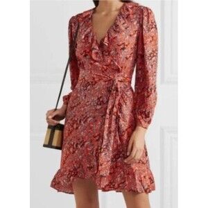 Maje Rossetto Ruffle Trimmed Leopard Print Wrap Dress(1)Small